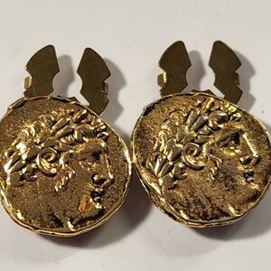 #2499, ETRUSCAN REVIVAL, TWO ANCIENT GREEK, ATHENIAN  COIN CLIP, GOLD PLATED,